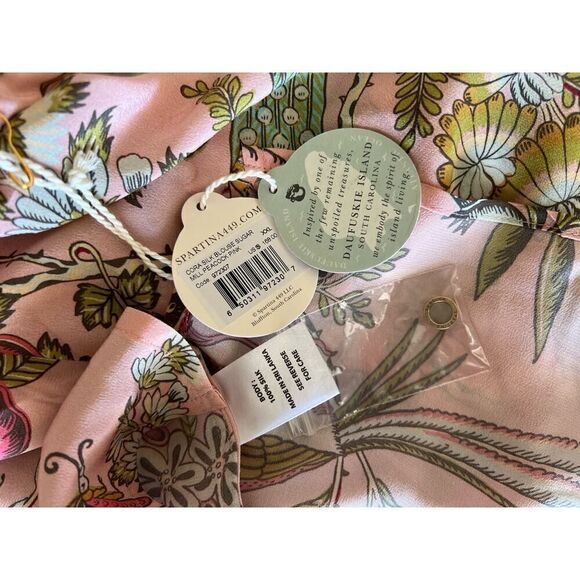SPARTINA 449 NWT Cora Silk Blouse Sugar Mill Peacock Pink Size XXL MSRP: $168 - Picture 8 of 9